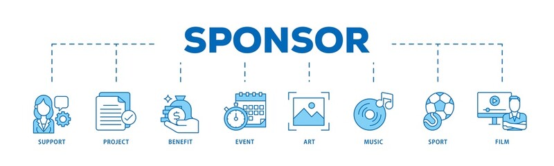 Poster - Sponsor icon infographic illustration concept with icon of film, sport, event, music, art, benefit, project, support icon png and easy to edit 