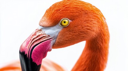 Poster - Vibrant flamingo portrait against a white background