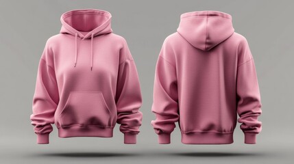 Plain Pink Hoodie Mockup. Front and Back View