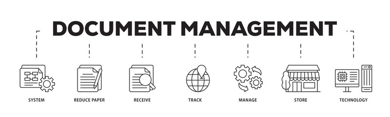 Fototapete - Document management icon infographic illustration concept with icon of system, reduce paper, receive, track, manage, store, cloud and technology icon png and easy to edit 