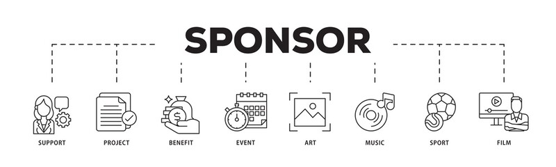 Poster - Sponsor icon infographic illustration concept with icon of film, sport, event, music, art, benefit, project, support icon png and easy to edit 