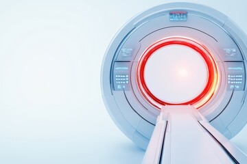Poster - Futuristic medical scanner with a glowing red portal, symbolizing advanced technology in healthcare and diagnostics.