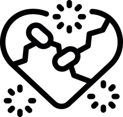 Poster - Line art vector icon of a broken heart with wires connecting the pieces, symbolizing the attempt to repair a relationship