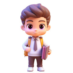 3d render of cute boy student isolated on transparent background