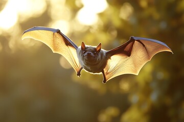 Sticker -  A bat flying through a misty forest with beams of moonlight 