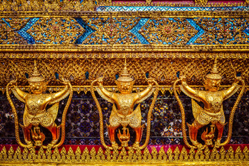 demon guardian sculptor at wat phra kaew,is famous temple in bangkok city,thailand