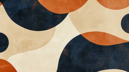 Wall Mural - A mix of circular and amorphous shapes in beige, navy blue, and rust orange