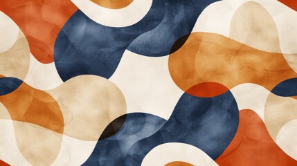 Wall Mural - A mix of circular and amorphous shapes in beige, navy blue, and rust orange