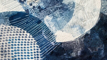 Poster - Textured elements, including stippling pattern in navy blue and some linear scribbles