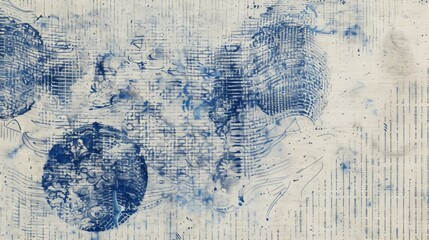 Poster - Textured elements, including stippling pattern in navy blue and some linear scribbles