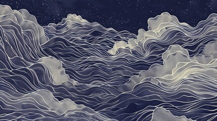 Poster - Textured elements, including stippling pattern in navy blue and some linear scribbles
