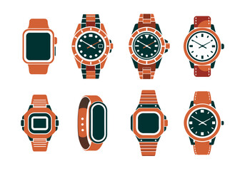 set of different wrist watches. vector illustration on white