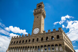Wieża starego pałacu o nazwie Palazzo Vecchio, Florencja, Toskania, Włochy