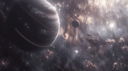 Wall Mural - distant alien world planet, deep space landscape with several moons
