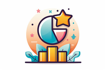 Poster - A vibrant pie chart with a star above it highlights data points. Surrounding elements include stylized yellow bars and decorative leaves, creating a cheerful atmosphere