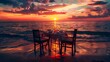 Romantic dinner in sunset time for two