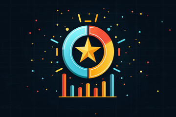 Poster - This vibrant graphic showcases a circular design with a star at the center, flanked by colorful bar graphs and dynamic elements, symbolizing data analysis