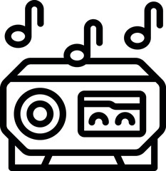 Poster - Line art illustration of a boombox playing music with musical notes surrounding it