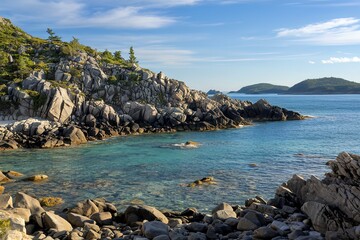 Wall Mural - rocky coastline on a serene island during daytime