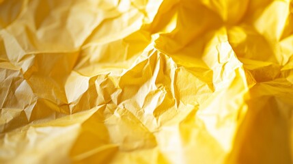 Poster - A bright yellow piece of crumpled paper displays intricate textures and deep shadows, showcasing the beauty of everyday materials in a closeup perspective