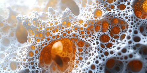 Canvas Print - Abstract 3D Render of a White and Orange Porous Structure