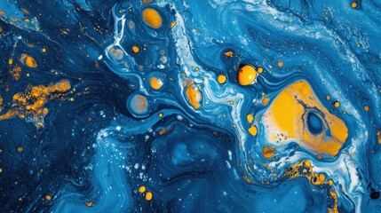 A top view of a vibrant blue paint splash, creating abstract patterns and textures.