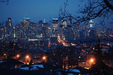 Leinwandbilder - city at night with lot of lights, bustling city skyline sparkled with lights at night