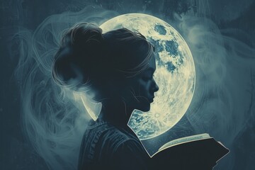 Fototapete - woman in dress standing on staircase, digital interpretation of classic book cover with modern twist
