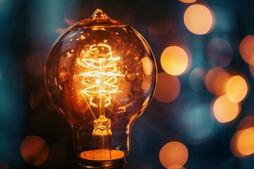 Poster - light bulb with glowing light inside, digital revolution sparks innovation in business strategies