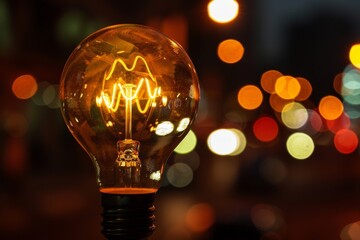Poster - light bulb with glowing light inside, digital revolution sparks innovation in business strategies