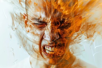 Fototapete - woman with her face obscured by blurry photo, distorted face expressing frustration and confusion