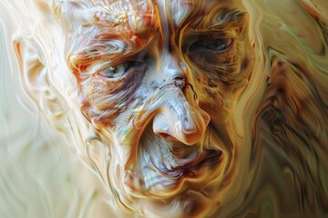 Fototapete - woman with her face obscured by blurry photo, distorted face expressing frustration and confusion