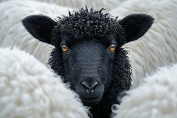 black sheep in the middle of white sheeps