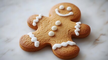 Wall Mural - charming gingerbread man cookie with intricate icing details warm goldenbrown tones against clean white background festive holiday baking with whimsical personality