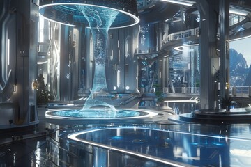 Leinwandbilder - city at night with lights reflecting in the water, Futuristic cityscapes with sleek architecture and flying vehicles