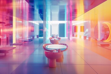 Fototapete - futuristic office with desk and chair, futuristic workplace with virtual meeting rooms and collaborative digital workspaces