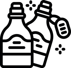 Poster - Line icon of two wine bottles, one with a price tag, representing the wine industry and its commercial aspects