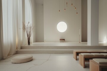 Aufkleber - white room with table and vase, minimalist design focusing on the simplicity of communion elements