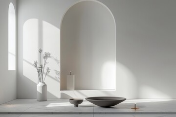 Aufkleber - white room with table and vase, minimalist design focusing on the simplicity of communion elements
