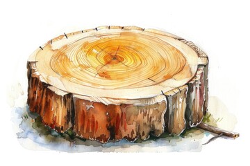 Poster - A serene watercolor depiction of a weathered tree stump amidst nature