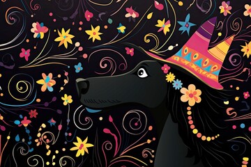 whimsically charming adorned with a party hat, showcasing a delightful sense of humor in a festive environment vector, illustration, animal, design, horse, tribal, art, decoration, pattern, silhouette