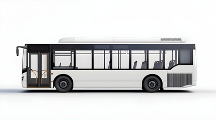 A detailed photo of a white city bus isolated on a white background. 