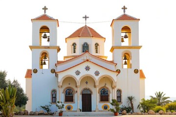 Aufkleber - A large white church with three bell towers is depicted on this image