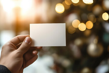 Blank Card with Christmas Lights Background at Sunrise