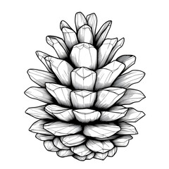 An intricate black and white linear SVG illustration of an autumn pine cone. Suitable for fall or woodland-themed designs, this vector graphic emphasizes sharp lines and minimalistic detail.