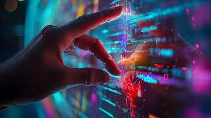 Poster - a close-up shot of a human finger and a robotic finger interacting with a transparent touch screen d