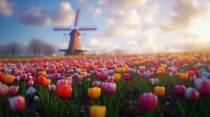 Wall Mural - A vibrant garden of multicolored tulip flowers