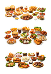 Wall Mural - Collage of different types of fast food isolated on a transparent background