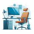 © GG Kenji - Vector illustration of desktop computer and ergonomic chair on white background ideal for home office concept in photo stock