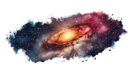 Poster - A colorful illustration of a spiral galaxy with stars and space debris, ideal for use in astronomy-related materials or as a decorative element